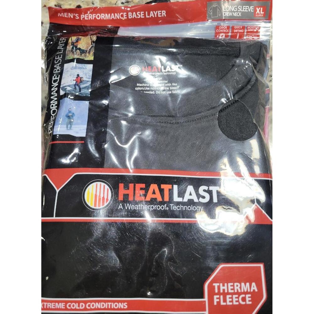 Weatherproof HEATLAST Performance Base Layer Mens Black XL Long Sleeve Crew Neck